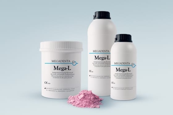 MEGA-L - heißpolymerisierende Kunststoff – MEGADENTA Dentalprodukte, Kunststoffe