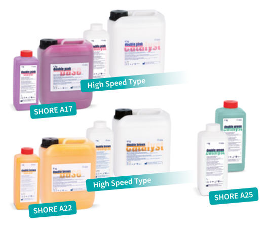 Duplicating-silicones double pink / double brown / double green – Müller-Omicron, Dubliermassen und Dublierküvetten