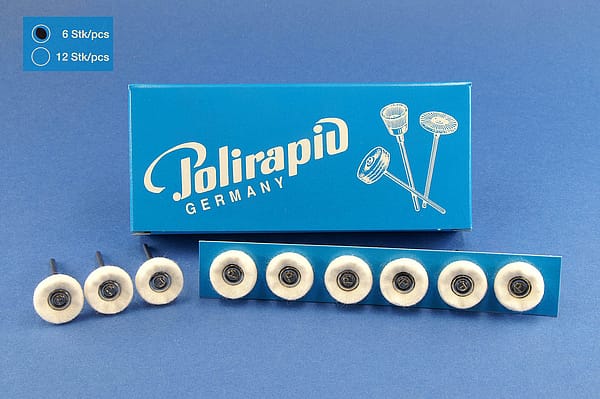 Miniaturbürsten mit Handstück, Filzscheibchen, Ø 17 mm, 101/17 mm H, 6 Stück MBH 21 100 – POLIRAPID – DR. MONTEMERLO GMBH & CO KG, Polierbürsten, Schwabbeln