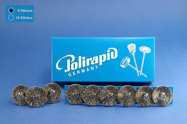 Miniaturbürsten mit Handstück, Stahldraht 0,08 mm, Ø 25 mm, 116/25 mm H S08, 6 Stück MBH 68 500