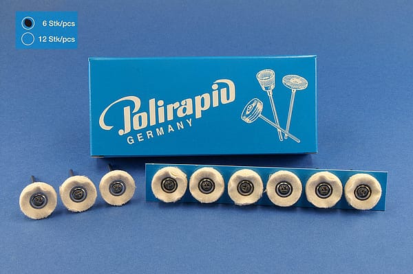 Miniaturbürsten mit Handstück, Flanellscheibchen, Ø 19 mm, 102/19 mm H, 6 Stück MBH 20 200