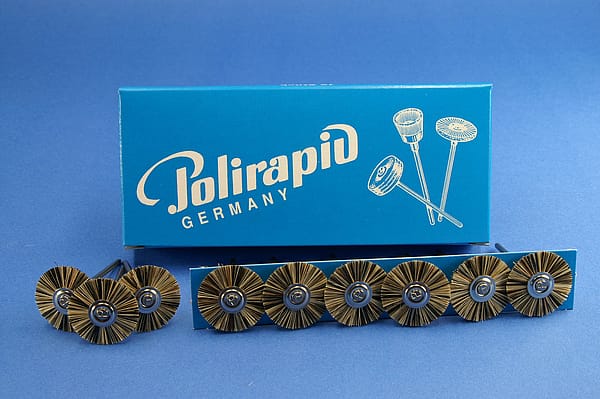 Miniaturbürsten mit Handstück, Borste extrahart, Ø 23 mm, 114/23 mm H, 12 Stück MBH 14 400 – POLIRAPID – DR. MONTEMERLO GMBH & CO KG, Polierbürsten, Schwabbeln