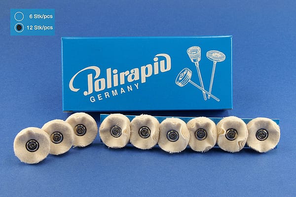 Miniaturbürsten mit Handstück, Flanellscheibchen, Ø 25 mm, 102/25 mm H, 12 Stück MBH 20 501