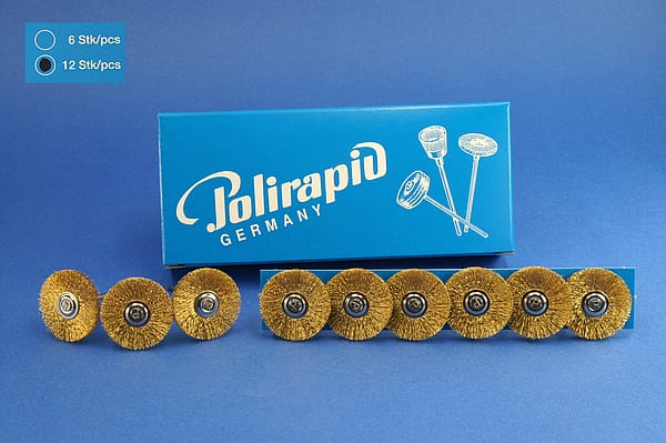 Miniaturbürsten mit Handstück, Messingdraht, Ø 25 mm, 115/25 mm H, 12 Stück MBH 58 501 – POLIRAPID – DR. MONTEMERLO GMBH & CO KG, Polierbürsten, Schwabbeln