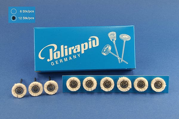 Miniaturbürsten mit Handstück, Baumwollgarn, Ø 17 mm, 103/17 mm H, 12 Stück MBH 30 101 – POLIRAPID – DR. MONTEMERLO GMBH & CO KG, Polierbürsten, Schwabbeln