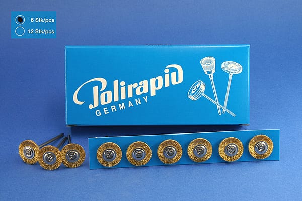 Miniaturbürsten mit Handstück, Messingdraht, Ø 17 mm, 115/17 mm H, 6 Stück MBH 58 100 – POLIRAPID – DR. MONTEMERLO GMBH & CO KG, Polierbürsten, Schwabbeln