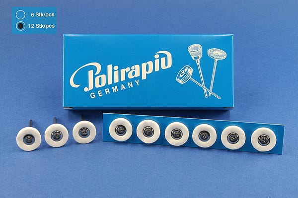 Miniaturbürsten mit Handstück, Nesselscheibchen, Ø 17 mm, 102N/17 mm H, 12 Stück MBH 22 101 – POLIRAPID – DR. MONTEMERLO GMBH & CO KG, Polierbürsten, Schwabbeln