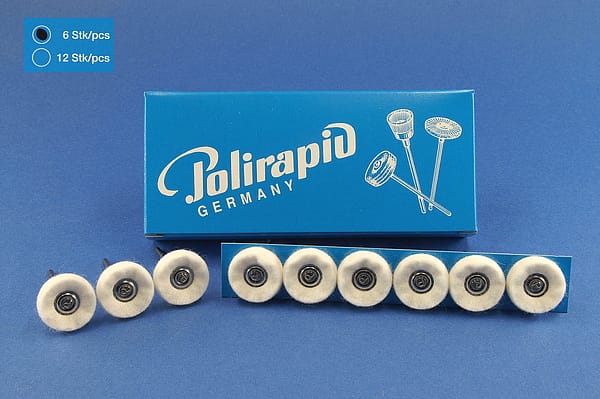 Miniaturbürsten mit Handstück, Filzscheibchen, Ø 21 mm, 101/21 mm H, 6 Stück MBH 21 300 – POLIRAPID – DR. MONTEMERLO GMBH & CO KG, Polierbürsten, Schwabbeln