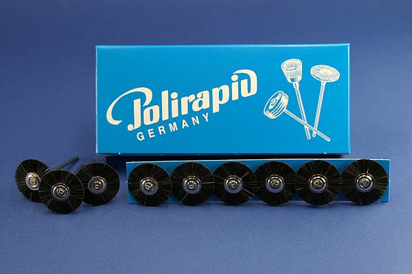 Miniaturbürsten mit Handstück, Borste schwarz, Ø 23 mm, 111/23 mm H, 12 Stück MBH 11 400 – POLIRAPID – DR. MONTEMERLO GMBH & CO KG, Polierbürsten, Schwabbeln