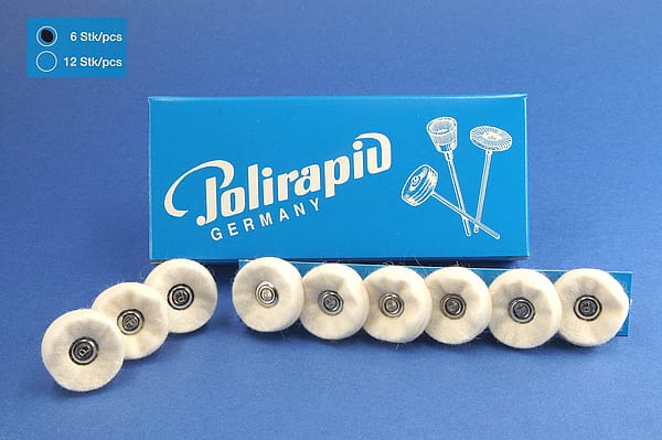 Miniaturbürsten mit Handstück, Filzscheibchen, Ø 25 mm, 101/25 mm H, 6 Stück MBH 21 500 – POLIRAPID – DR. MONTEMERLO GMBH & CO KG, Polierbürsten, Schwabbeln