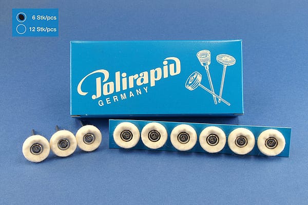Miniaturbürsten mit Handstück, Filzscheibchen, Ø 19 mm, 101/19 mm H, 6 Stück MBH 21 200 – POLIRAPID – DR. MONTEMERLO GMBH & CO KG, Polierbürsten, Schwabbeln
