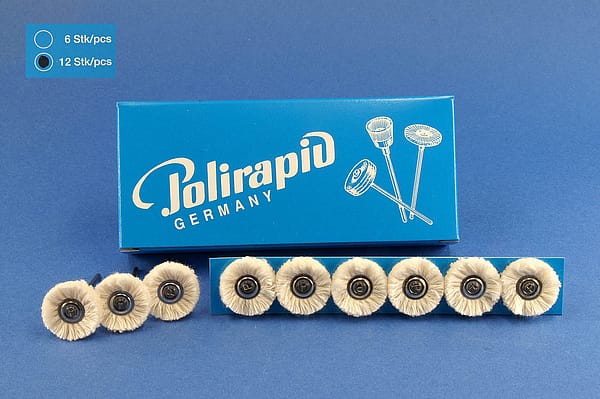 Miniaturbürsten mit Handstück, Baumwollgarn, Ø 21 mm, 103/21 mm H, 12 Stück MBH 30 301 – POLIRAPID – DR. MONTEMERLO GMBH & CO KG, Polierbürsten, Schwabbeln