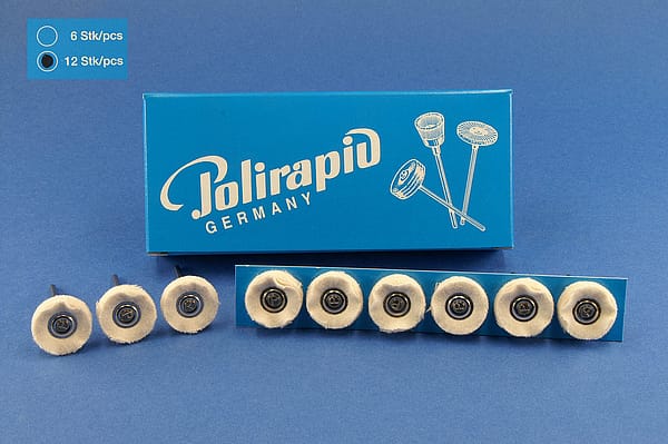 Miniaturbürsten mit Handstück, Flanellscheibchen, Ø 19 mm, 102/19 mm H, 12 Stück MBH 20 201