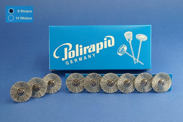 Miniaturbürsten mit Handstück, Silberdraht, Ø 25 mm, 117/25 mm H, 6 Stück MBH 78 500 – POLIRAPID – DR. MONTEMERLO GMBH & CO KG, Polierbürsten, Schwabbeln