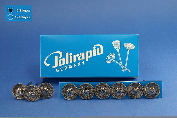 Miniaturbürsten mit Handstück, Stahldraht 0,12 mm, Ø 21 mm, 116/21 mm H S12, 6 Stück MBH 62 300