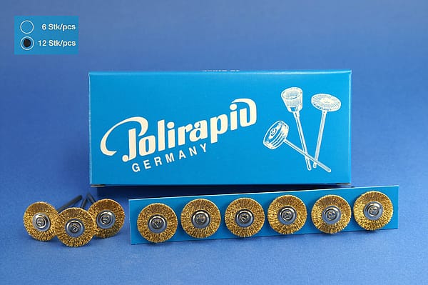 Miniaturbürsten mit Handstück, Messingdraht, Ø 19 mm, 115/19 mm H, 12 Stück MBH 58 201 – POLIRAPID – DR. MONTEMERLO GMBH & CO KG, Polierbürsten, Schwabbeln