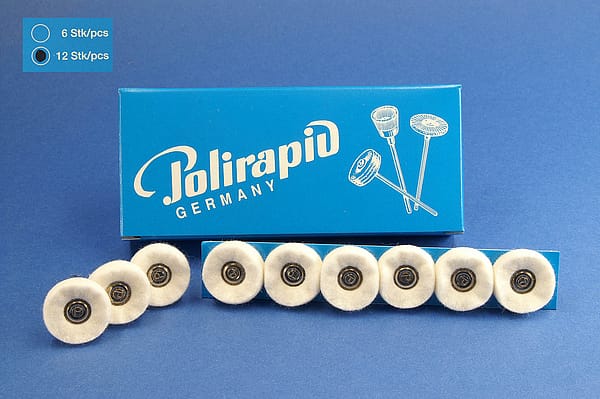 Miniaturbürsten mit Handstück, Filzscheibchen, Ø 23 mm, 101/23 mm H, 12 Stück MBH 21 401 – POLIRAPID – DR. MONTEMERLO GMBH & CO KG, Polierbürsten, Schwabbeln