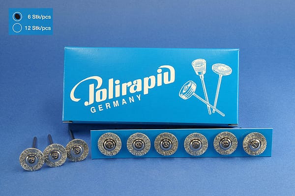 Miniaturbürsten mit Handstück, Silberdraht, Ø 17 mm, 117/17 mm H, 6 Stück MBH 78 100 – POLIRAPID – DR. MONTEMERLO GMBH & CO KG, Polierbürsten, Schwabbeln