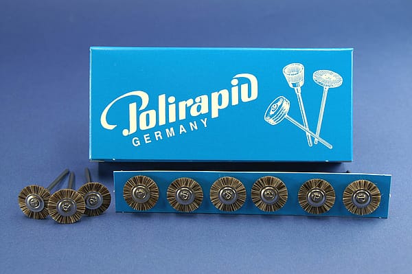 Miniaturbürsten mit Handstück, Ziegenhaar grau, Ø 17 mm, 113/17 mm H, 12 Stück MBH 13 100 – POLIRAPID – DR. MONTEMERLO GMBH & CO KG, Polierbürsten, Schwabbeln