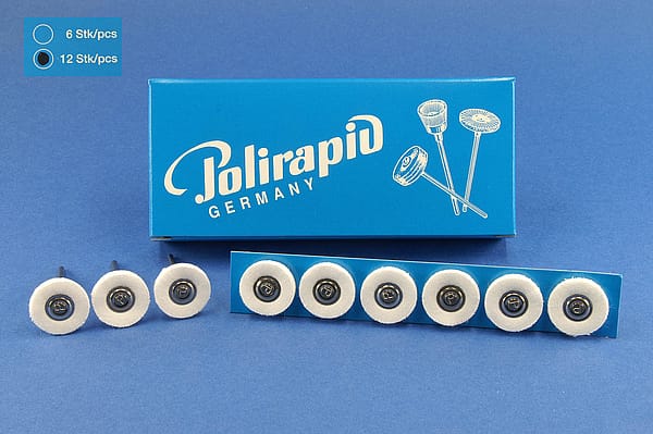 Miniaturbürsten mit Handstück, Nesselscheibchen, Ø 19 mm, 102N/19 mm H, 12 Stück MBH 22 201 – POLIRAPID – DR. MONTEMERLO GMBH & CO KG, Polierbürsten, Schwabbeln