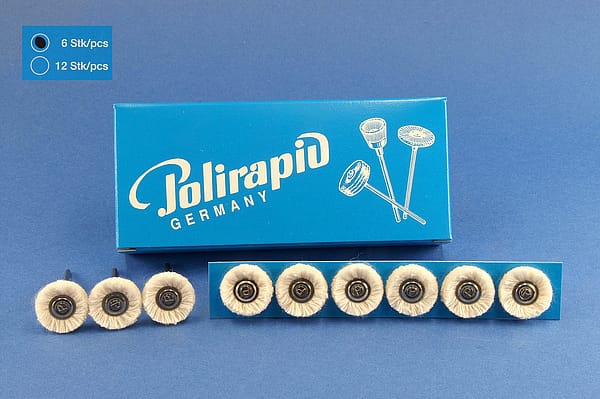 Miniaturbürsten mit Handstück, Baumwollgarn, Ø 19 mm, 103/19 mm H, 6 Stück MBH 30 200 – POLIRAPID – DR. MONTEMERLO GMBH & CO KG, Polierbürsten, Schwabbeln