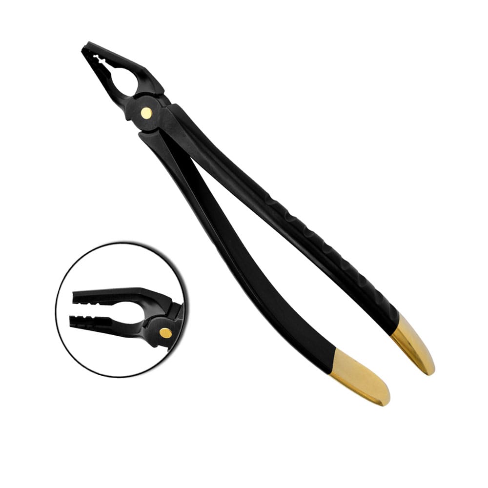 Deep Grip Atraumatische Extraktionszange, Oberkieferprämolaren, Black Gold Serie – Precision Dental, Extraktionszangen