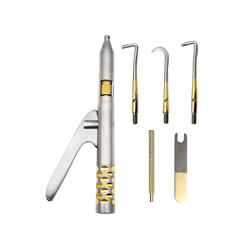 Kronenentferner – automatische federbelastete Titanpistole mit 3 Aufsätzen – Precision Dental, Chirurgische Instrumente