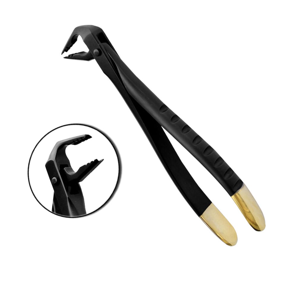 Deep Grip Atraumatische Extraktionszange, Unterkieferfrontzähne, Black Gold Serie – Precision Dental, Extraktionszangen