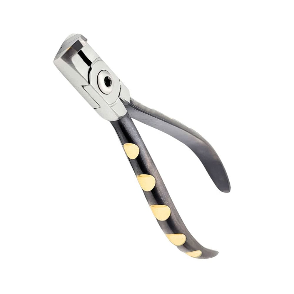 Distaler Bogenschneider mit TC und Drahthaltefunktion – Golden Dot Premium Series – Precision Dental, Zangen