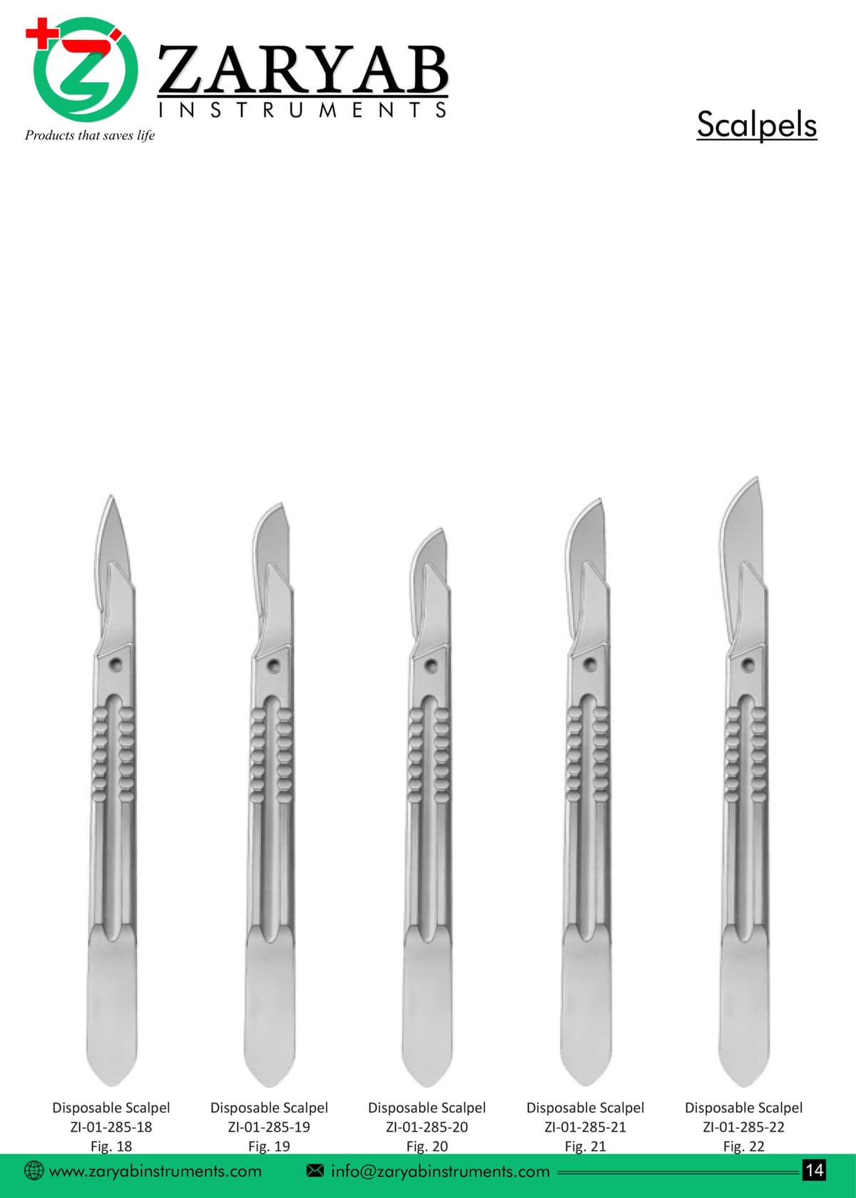 Scalpels ZI-01-285-00 – Zaryab Instruments, Skalpelle und Zubehör
